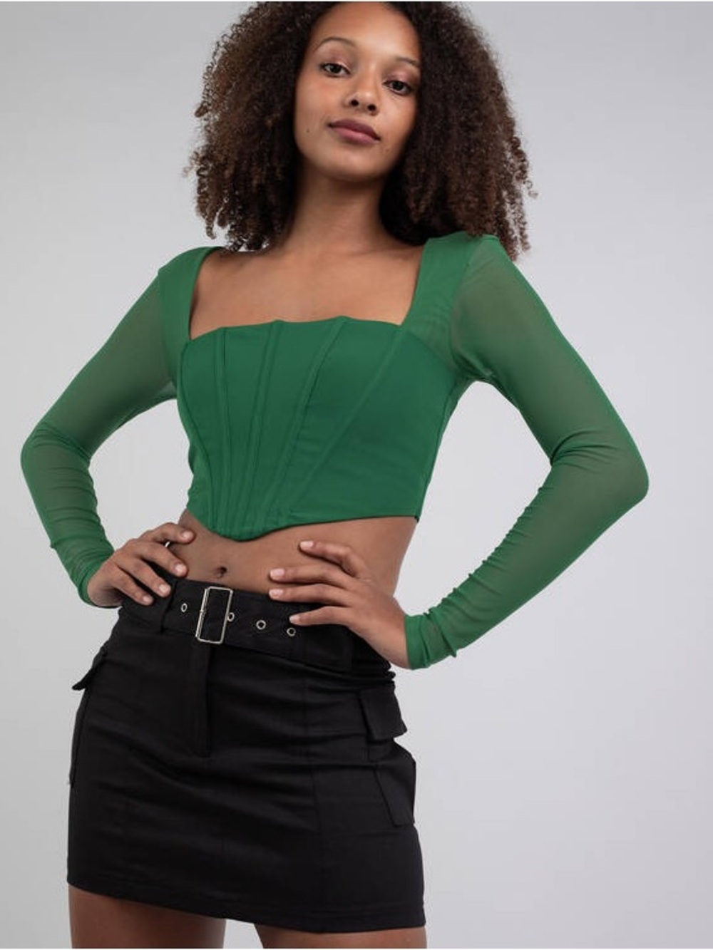 Green long sleeve corset top
